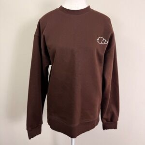 Cloud 9 Brown Embroidered Crewneck Sweatshirt Long Sleeve Fleece Pullover Small